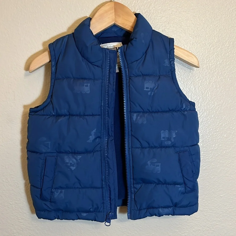 Gymboree Kids Blue Puffer Train Print Vest